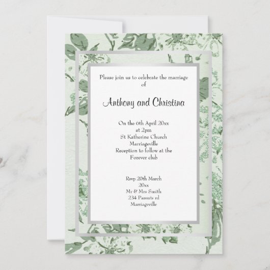 HÜBSCHE ROSE SAGE GREEN SILVER WEDING EINLADUNG (Vorderseite)