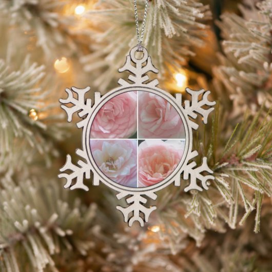 Hübsche Rose Schneeflocken Zinn-Ornament (Baum)