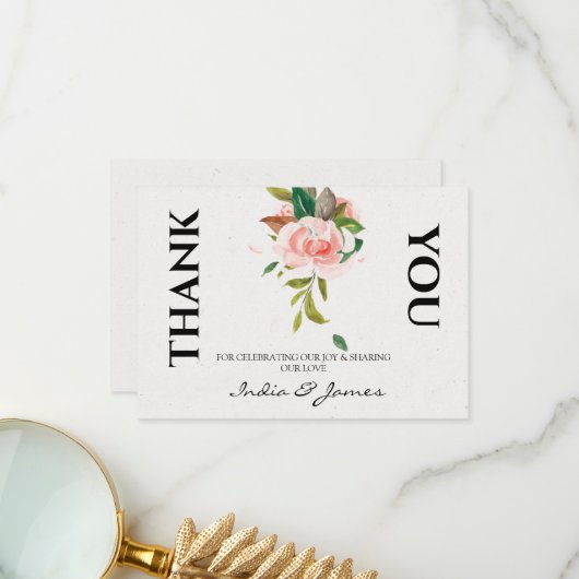 Hübsche Rose und Blattwerk Hochzeit Vielen Dank Dankeskarte (Vorderseite/Rückseite Beispiel)