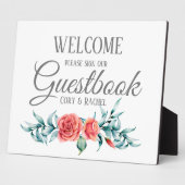 Hübsche Rose und Eucalyptus Guestbook Tabletop Fotoplatte (Seite)