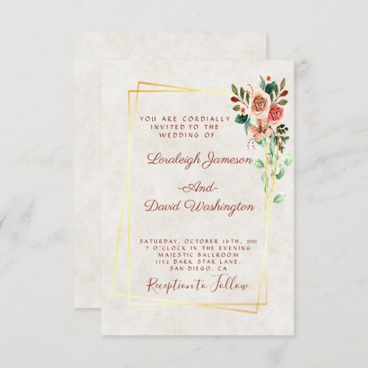 Hübsche Rose und Goldhochzeit Einladung (Vorne/Hinten)