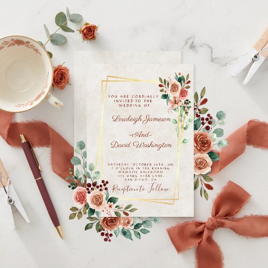 Hübsche Rose und Goldhochzeit Einladung
