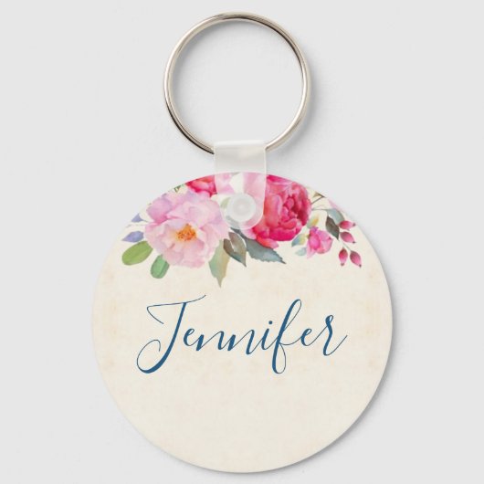 Hübsche Rose und Peony Border Schlüsselanhänger (Vorderseite)