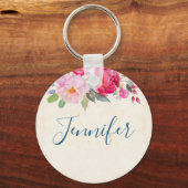 Hübsche Rose und Peony Border Schlüsselanhänger (Vorderseite)