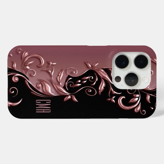 Hübsche Rose Verziertes Design | Monogramm Case-Mate iPhone Hülle (Rückseite (Horizontal))