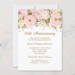 Hübsche roségoldene Floral zum 50. Hochzeitstag Einladung