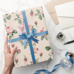 Hübsche Rosen Floral Rosa Pfirsich Creme Brautdusc Geschenkpapier
