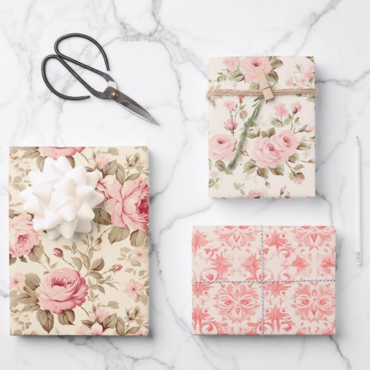 Hübsche Rosen Geschenkpapier Set (Vorderseite)