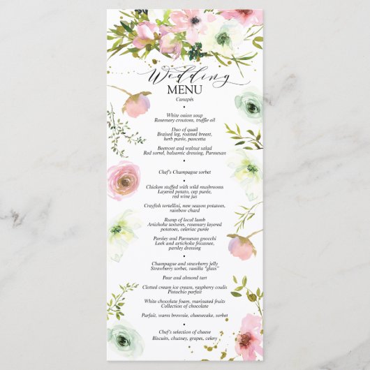 Hübsche Rosen mit Goldspritze Menükarte (Vorderseite)