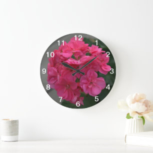 Hübsche Rosen-Pelargonie-Blumen-Wand-Uhr Große Wanduhr