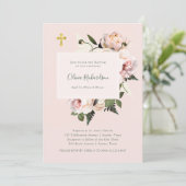 Hübsche Rosen und Fernen mit Gold | Taufe Einladung (Stehend Vorderseite)