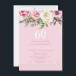 Hübsche Rosenblüte zum 60. Geburtstag Einladung<br><div class="desc">Hübsch Rosa Rose Floral 60. Geburtstag Einladend schöne elegante florale Aquarell Design Vollständig anpassbar / personalisiert</div>