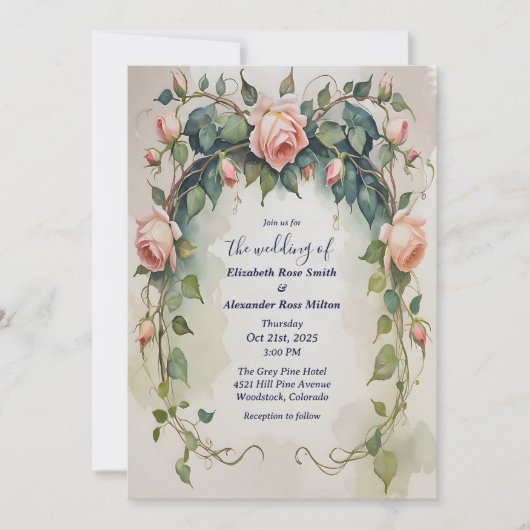 Hübsche Rosenblütenhochzeit Einladung (Vorderseite)