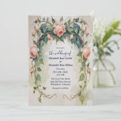 Hübsche Rosenblütenhochzeit Einladung (Stehend Vorderseite)