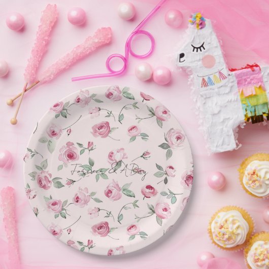 Hübsche Rosenblütenhochzeit Pappteller (Party)