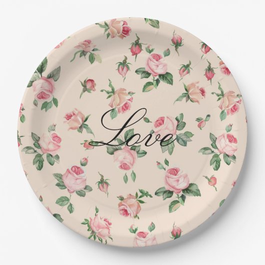 Hübsche Rosenblütenhochzeit Pappteller (Vorderseite)