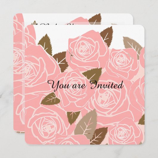Hübsche Rosendusche Einladung (Vorne/Hinten)