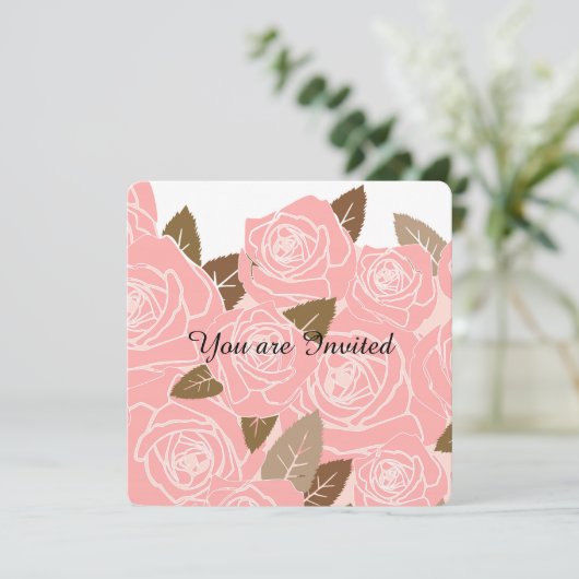 Hübsche Rosendusche Einladung (Stehend Vorderseite)