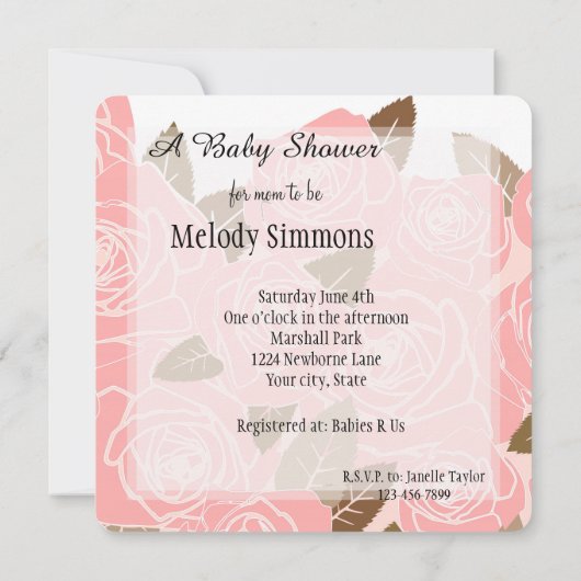 Hübsche Rosendusche Einladung (Rückseite)