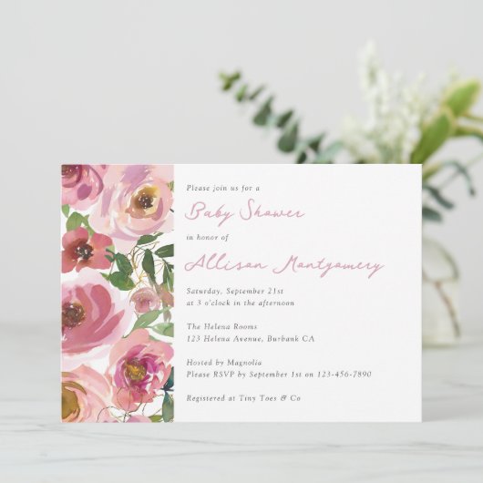 Hübsche Rosendusche Einladung (Stehend Vorderseite)