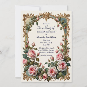 Hübsche Rosenrosen, eleganter Kunstrahmen Hochzeit Einladung