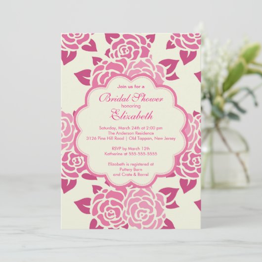 Hübsche Roses Spring Bridal Dusche Einladung (Stehend Vorderseite)