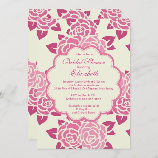 Hübsche Roses Spring Bridal Dusche Einladung (Vorne/Hinten)