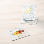 Hübsche Rot-Gelb-Wasserfarbe Rustikale Blumenhochz Rechteckiger Pappuntersetzer (Vor Ort)