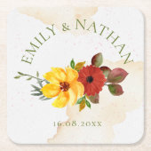 Hübsche Rot-Gelb-Wasserfarbe Rustikale Blumenhochz Rechteckiger Pappuntersetzer (Vorderseite)