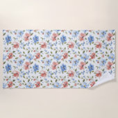 Hübsche rote blaue Blumen Strandtuch (Vorderseite)