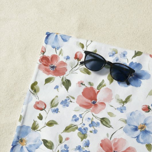 Hübsche rote blaue Blumen Strandtuch (Beispiel)