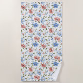 Hübsche rote blaue Blumen Strandtuch (Vorderseite)