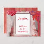 Hübsche rote Blume Werden Sie meine Brautjungfrau  Einladungspostkarte (Vorne/Hinten)