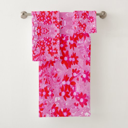 Hübsche rote Blumen Badhandtuch Set (Insitu)