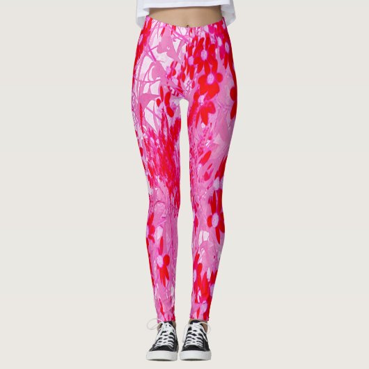 Hübsche rote Blumen Leggings (Vorderseite)