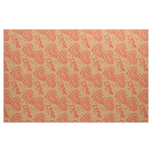 Hübsche rote Doodles Herz-Liebe Muster Stoff (Fat Quarter (45,7 x 55,9 cm))