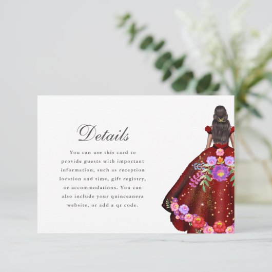 Hübsche Rote Fiesta Blumenstrauß Details RSVP Karte (Stehend Vorderseite)