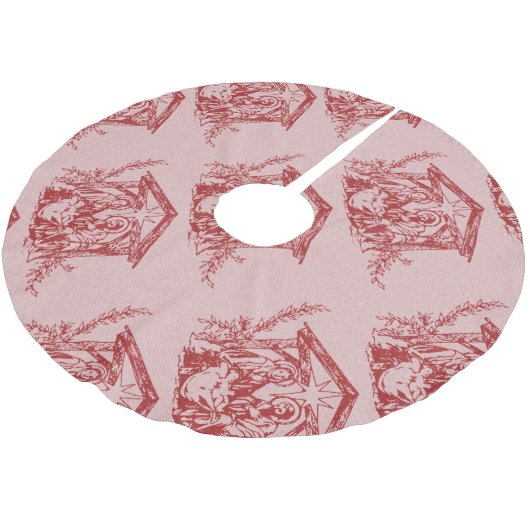 Hübsche Rote Geburt Polyester Weihnachtsbaumdecke (Schrägansicht)