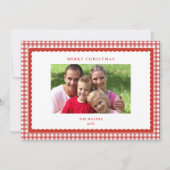 Hübsche rote Gingham-Weihnachtsfotogrußkarte Feiertagskarte (Vorderseite)