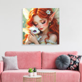 Hübsche rote Haarfee mit Drachen Leinwanddruck (Insitu (Wohnzimmer))