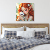 Hübsche rote Haarfee mit Drachen Leinwanddruck (Insitu (Schlafzimmer))