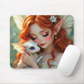 Hübsche rote Haarfee mit Drachen Mousepad (Mit Mouse)