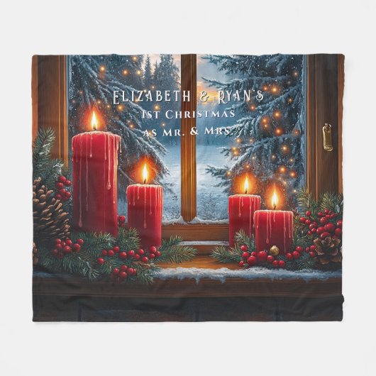 Hübsche rote Kerzen Weihnachtslichter rote Beeren Fleecedecke (Vorderseite (Horizontal))