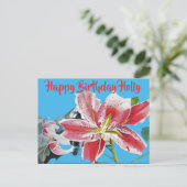 Hübsche Rote Lilium floral Geburtstag Postkarte (Stehend Vorderseite)