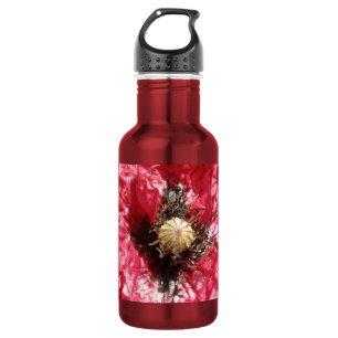 Hübsche Rote Mohnblume Blume Makro Wasserflasche