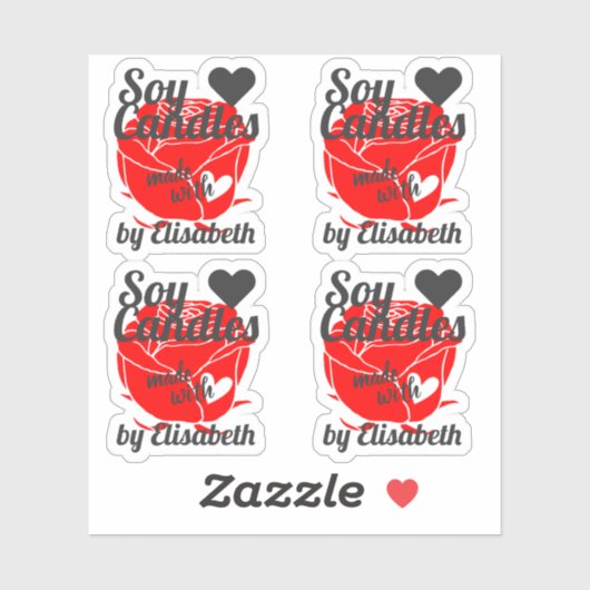 Hübsche Rote Rose aus Herz-Blumenstrauß-Kerzen Aufkleber (Blatt)