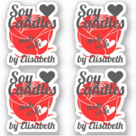 Hübsche Rote Rose aus Herz-Blumenstrauß-Kerzen Aufkleber