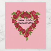 Hübsche Rote Rose Herzkranz auf Rosa Weinetikett (Einzelnes Label)