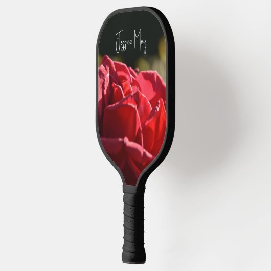 Hübsche Rote Rose mit Name und Monogramm Pickleball Schläger (Links)
