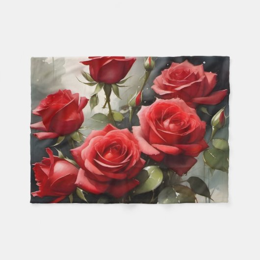 Hübsche rote Rosen Aquarellmalerei Fleecedecke (Vorderseite (Horizontal))